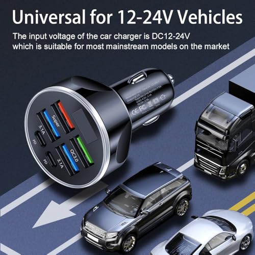 6-Port USB Car Charger with LED Display – Fast Charging PD & QC3.0 (60W)